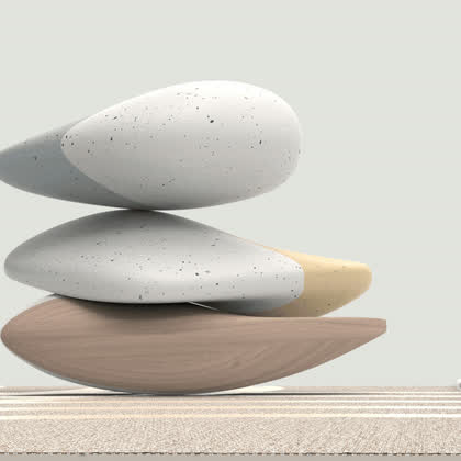 Product design render: stacked organic pebble-form seating study
