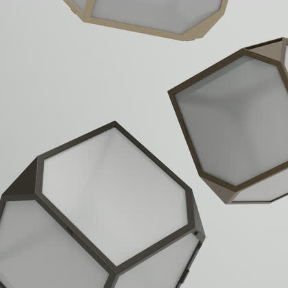 Product design render: faceted hexagonal panel modules
